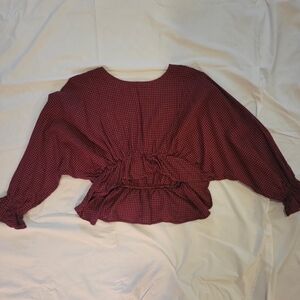 Forever 21 Red and Black Checker Gingham Baby Doll Blouse Top Medium